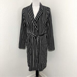 Active USA Women Small Black and White Striped Wrap Dress with Belt and Pockets